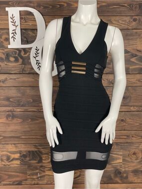 Kate Collection | Bodycon V-Neck Bandage Dress with Mesh Cut Out Tiered Ribbed